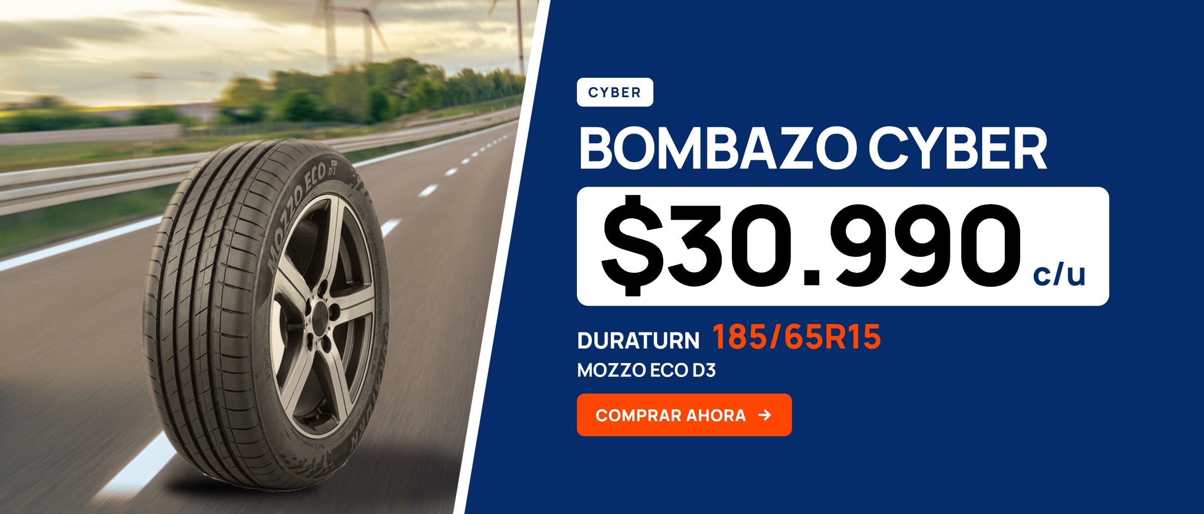 Bombazo Cyber: Duraturn Mozzo Eco D3 185/65R15 a $30.990 c/u